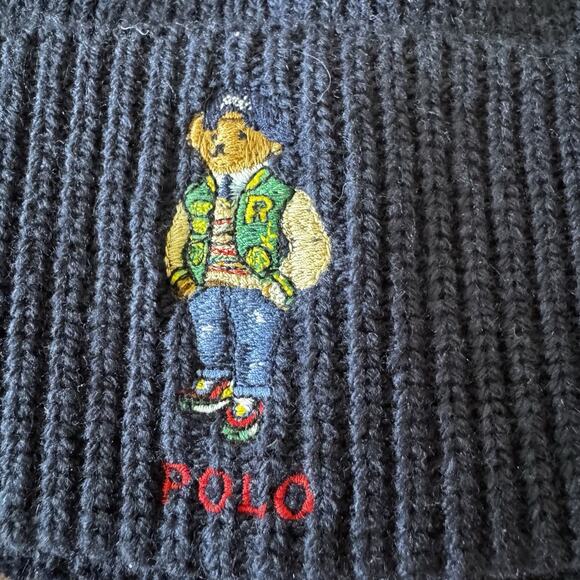 Polo Ralph Lauren Beanie Hat Embroidered Collegiate Varsity Bear NWT New PC1299 - Picture 2 of 10